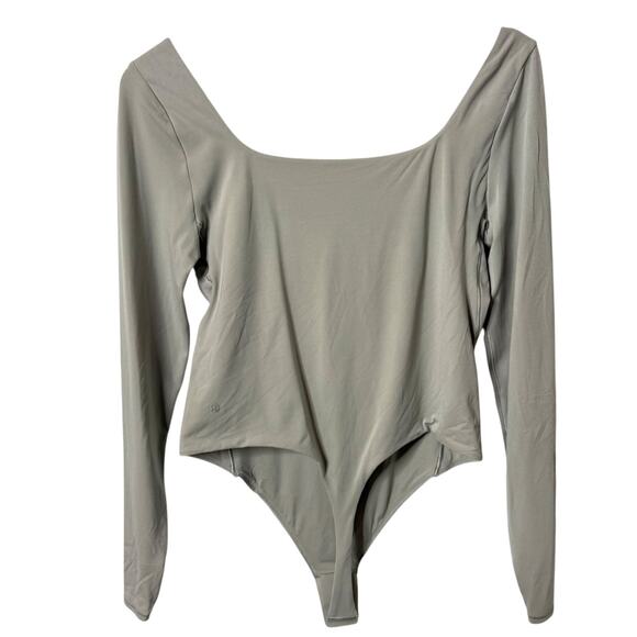 Lululemon Wundermost Ultra Soft Nulu Square Neck Long Sleeve Bodysuit Gray Large - Picture 3 of 10
